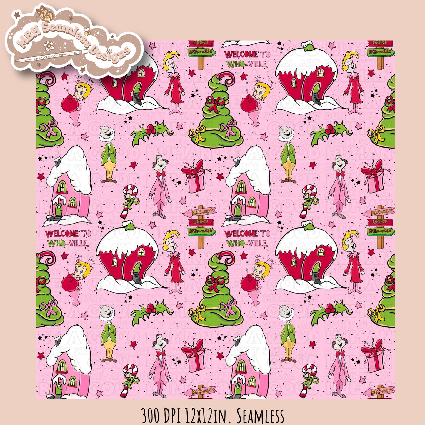 Girly Who-ville Seamless Pattern & PNG MULTIPLE COLORWAYS