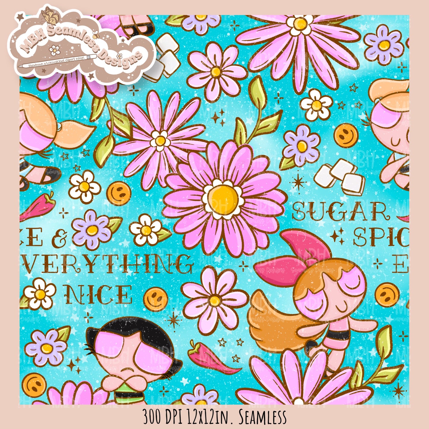 Sugar Spice Nice PPG Seamless Pattern // PNG // Assorted Colorway Options