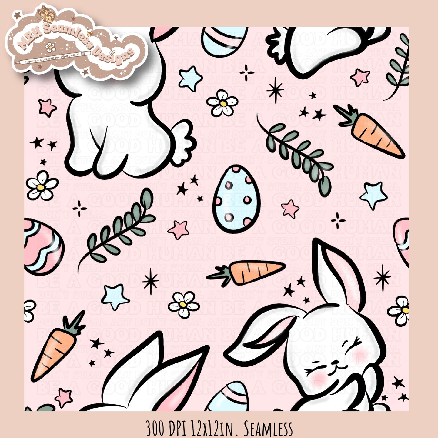 Kawaii Easter Bunnies Seamless Pattern MULTIPLE COLORWAYS