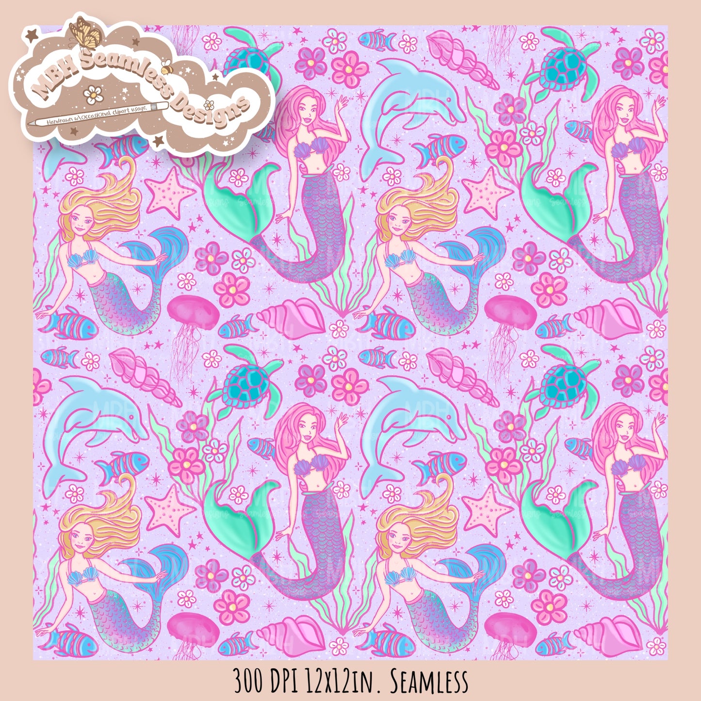 Barbie Mermaids Seamless Pattern //  MULTIPLE COLORWAYS