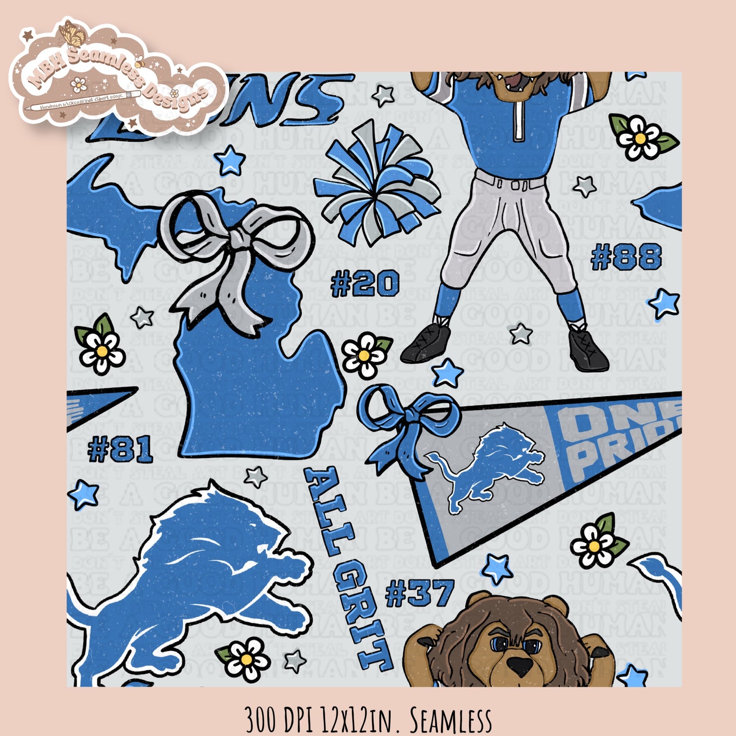 Lions x Daisies Football Seamless Pattern // Assorted Colorways