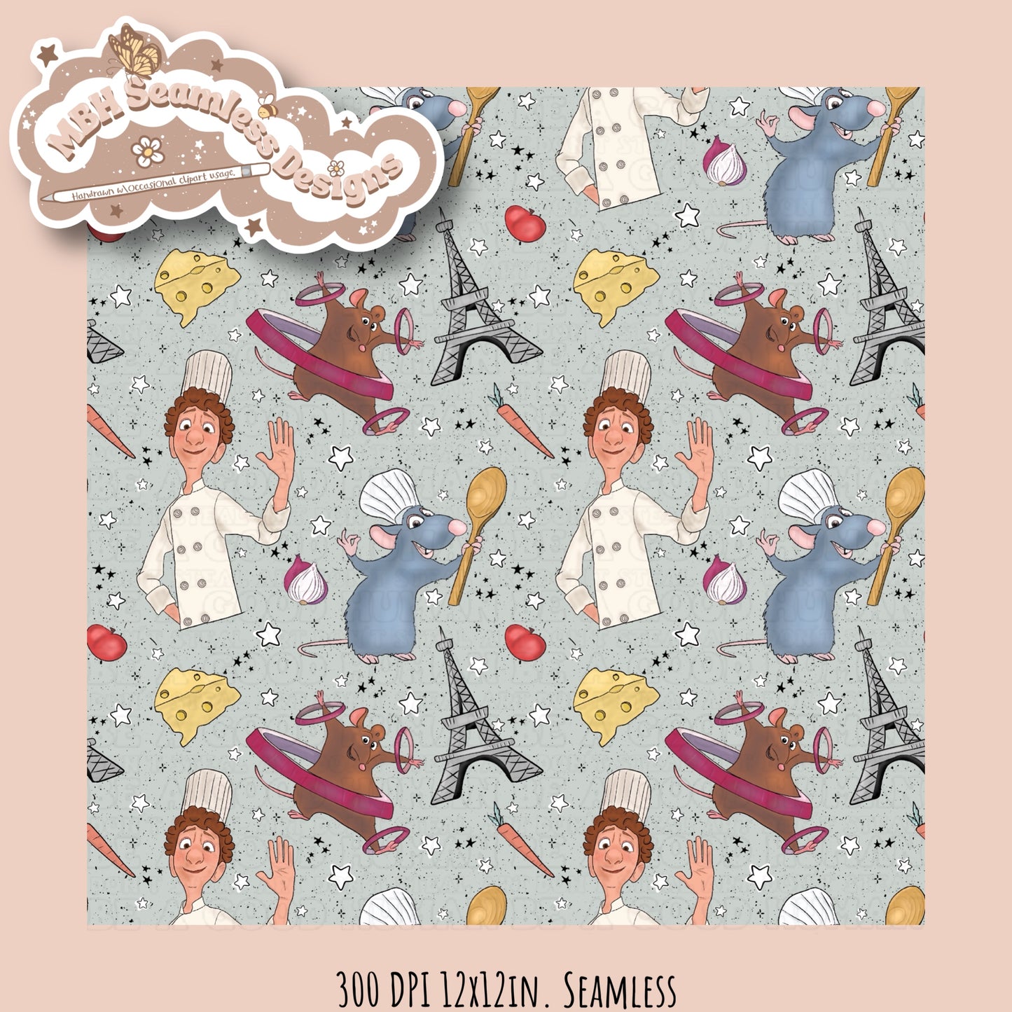 Starry Ratatouille Seamless Pattern & PNG MULTIPLE COLORWAYS