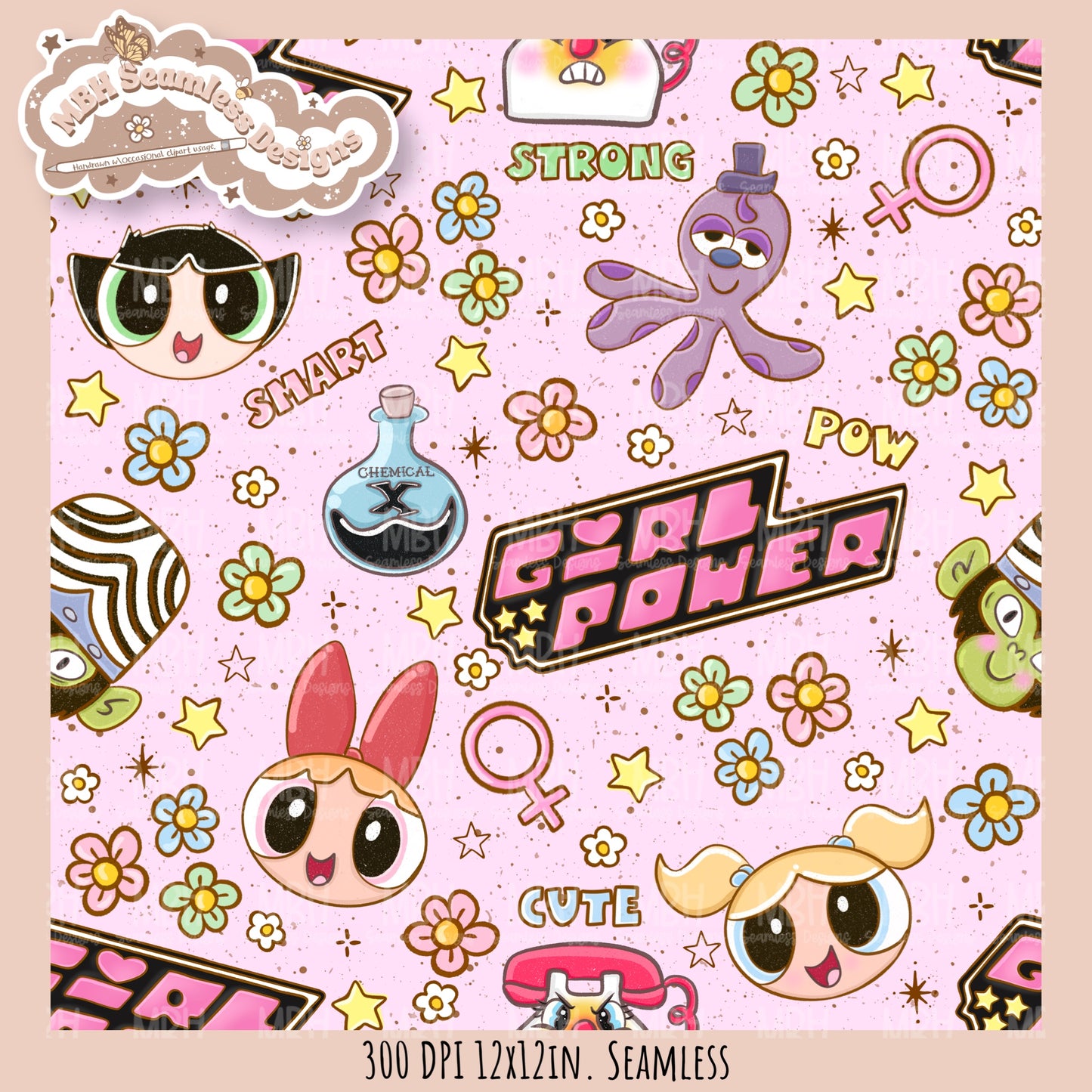 Girl Power PPG Seamless Pattern // Assorted Colorway Options