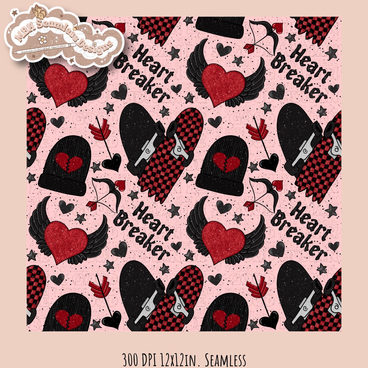 Heart Breaker Skater Boy Seamless Pattern MULTIPLE COLORWAYS