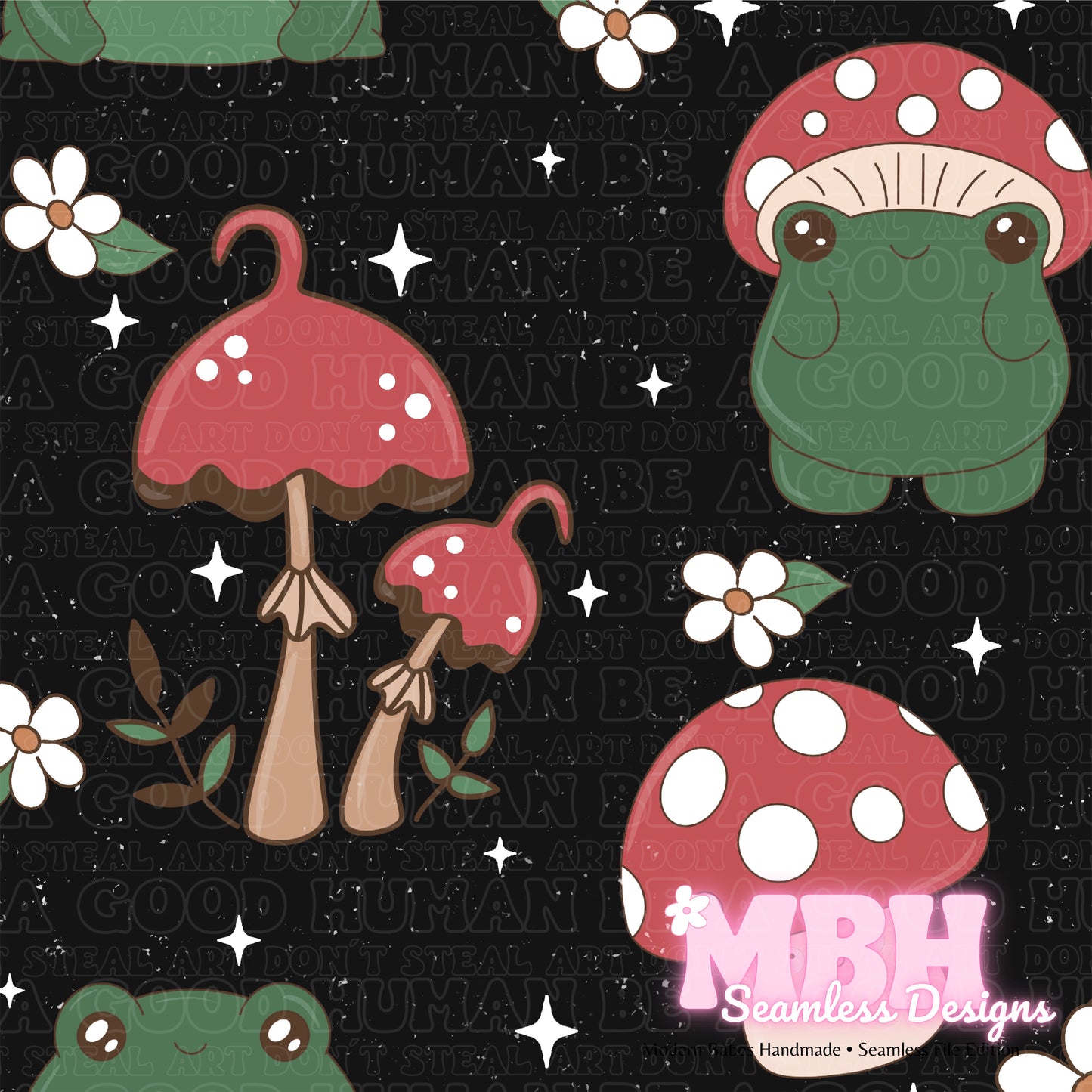 Cottagecore Toadstools Assorted Colorways Seamless Pattern