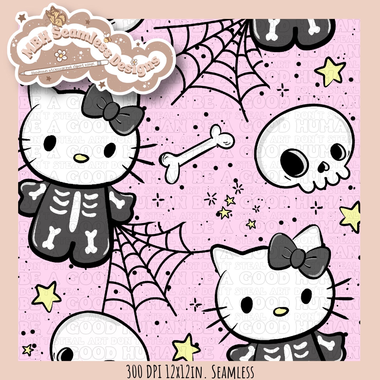 Hello Kitty Skeleton Seamless Pattern MULTIPLE COLORWAYS