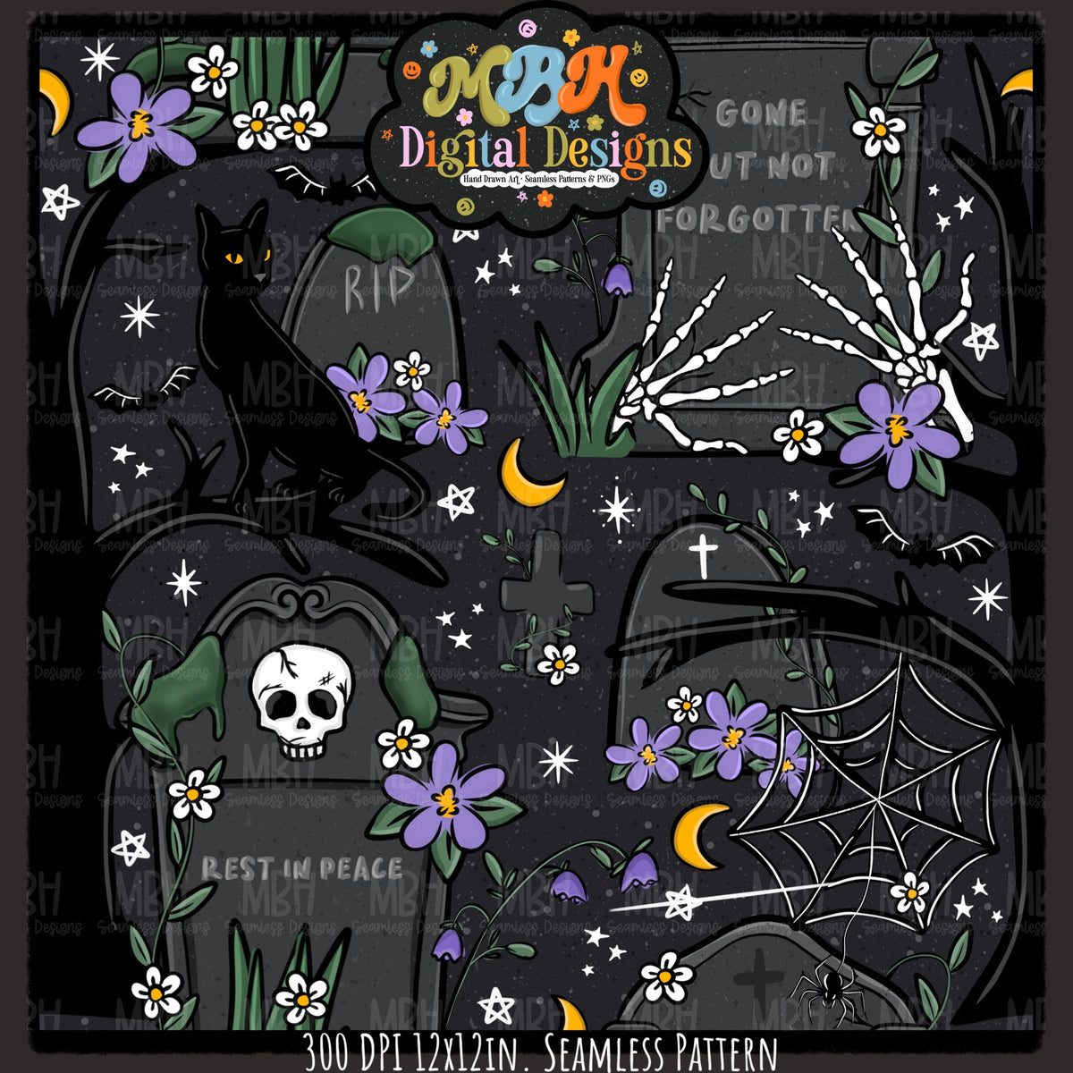 Hextober Day 2 • Cemetery Seamless Pattern // PNG // MULTIPLE COLORWAYS (Hextober files are not available in drives.)