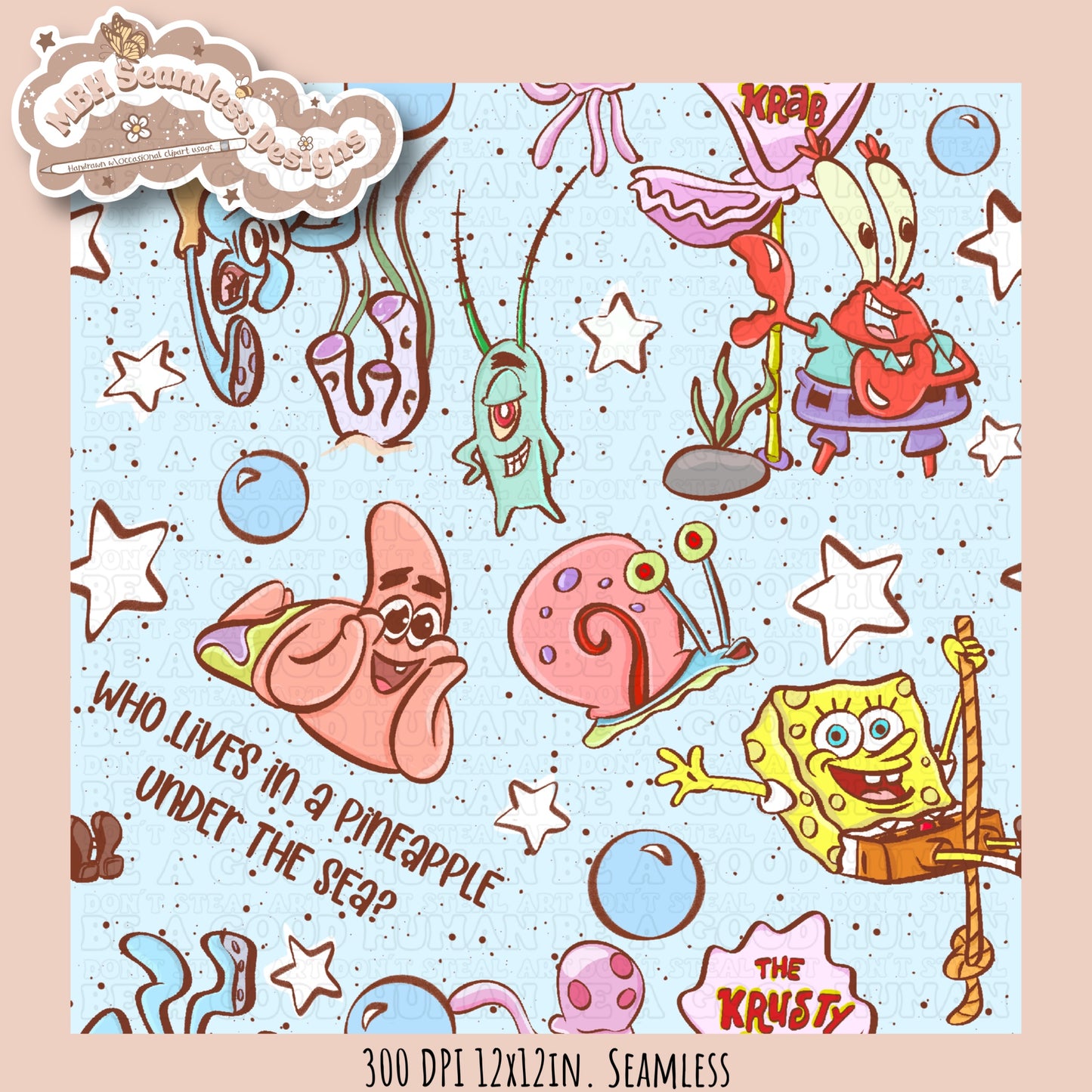 Starry SquarePants Seamless Pattern MULTIPLE COLORWAYS