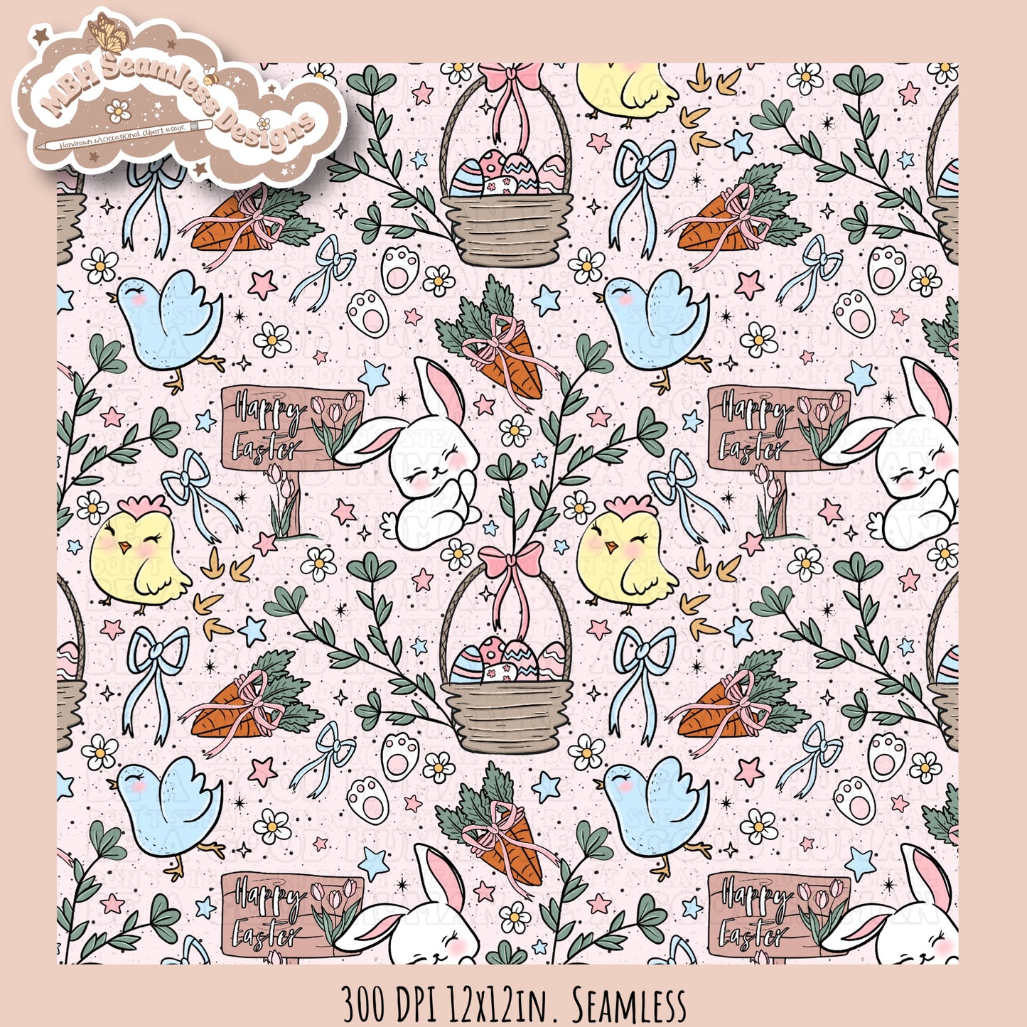 Easter Animals Floral Seamless Pattern Multiple Colorway Options