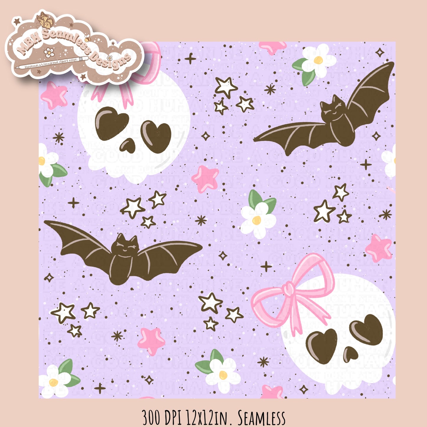Girly Skulls and Bats Seamless Pattern // Multiple Colorways