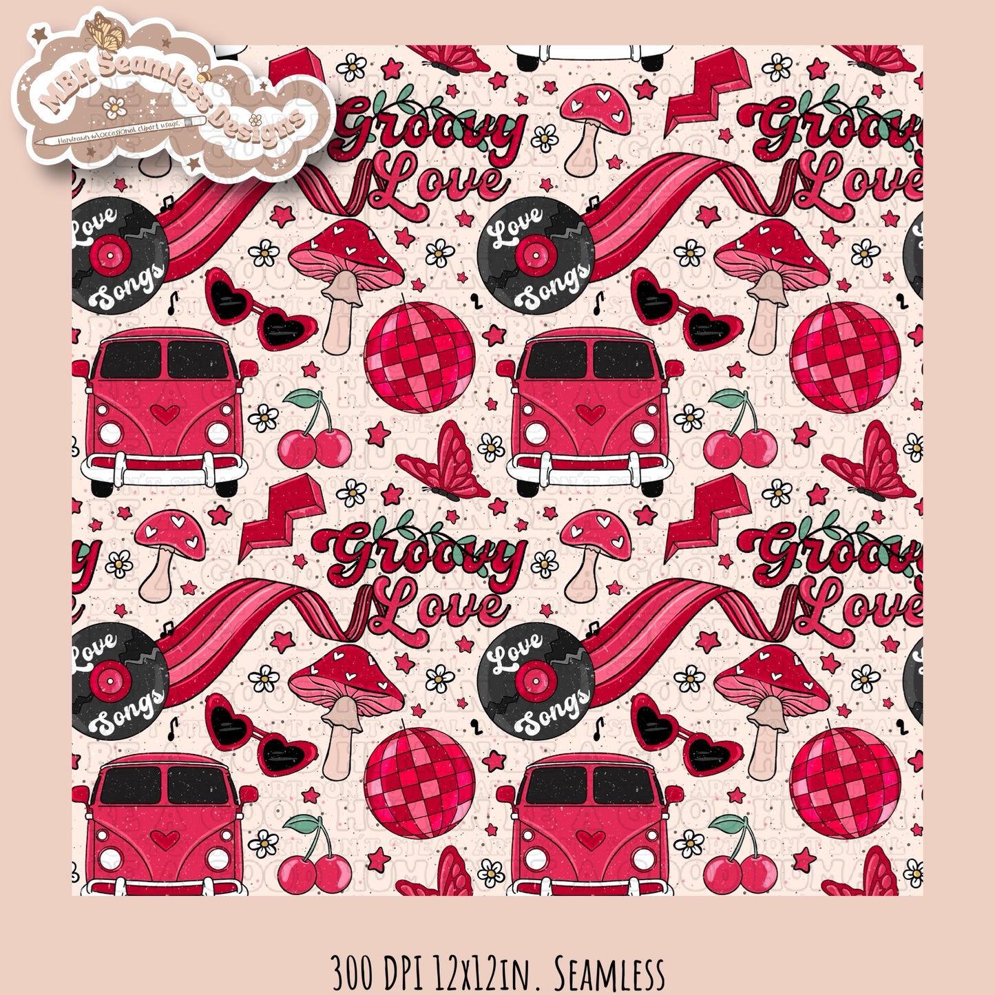 Groovy Love Seamless Pattern Multiple Colorway Options