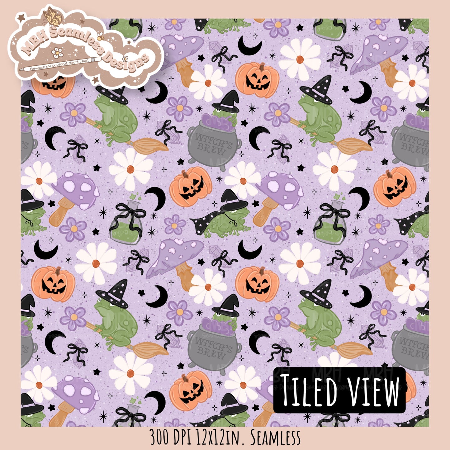 Coquette Witchy Frogs Seamless Pattern•PNG•Multiple Colorways