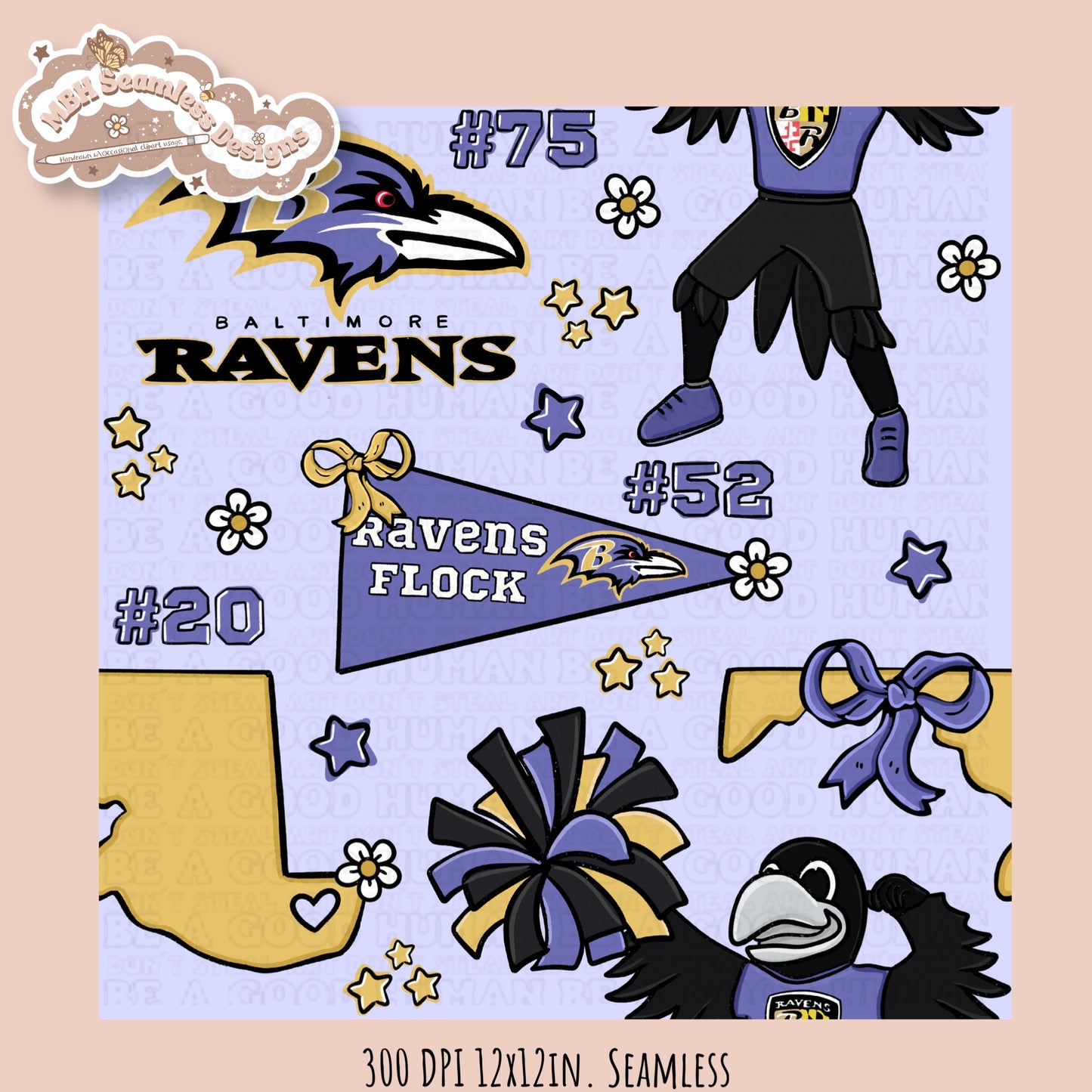 Ravens x Daisies Football Seamless Pattern // Assorted Colorways