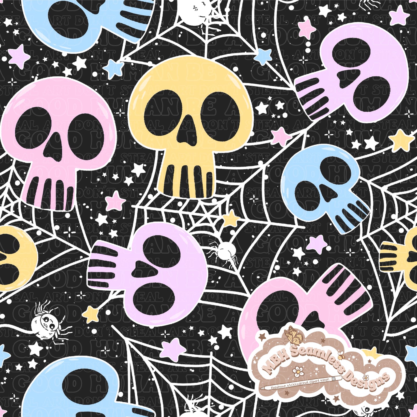 Pastel Spiderweb Skulls Seamless Pattern & COORDS MULTIPLE  COLORWAYS