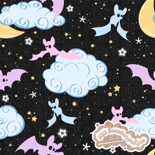 Midnight Pastel Bats Seamless Pattern & COORDS