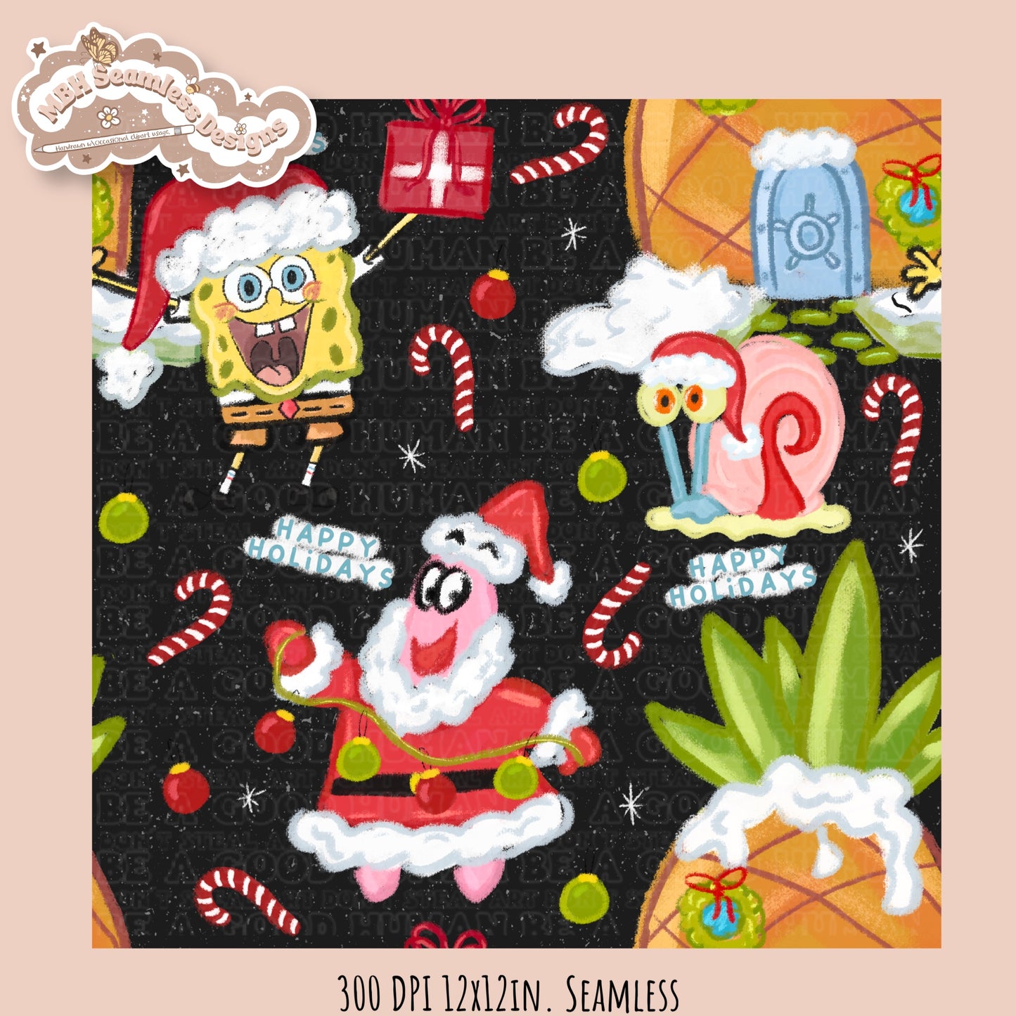 Holiday SpongeBob Seamless Pattern // Assorted Colorways