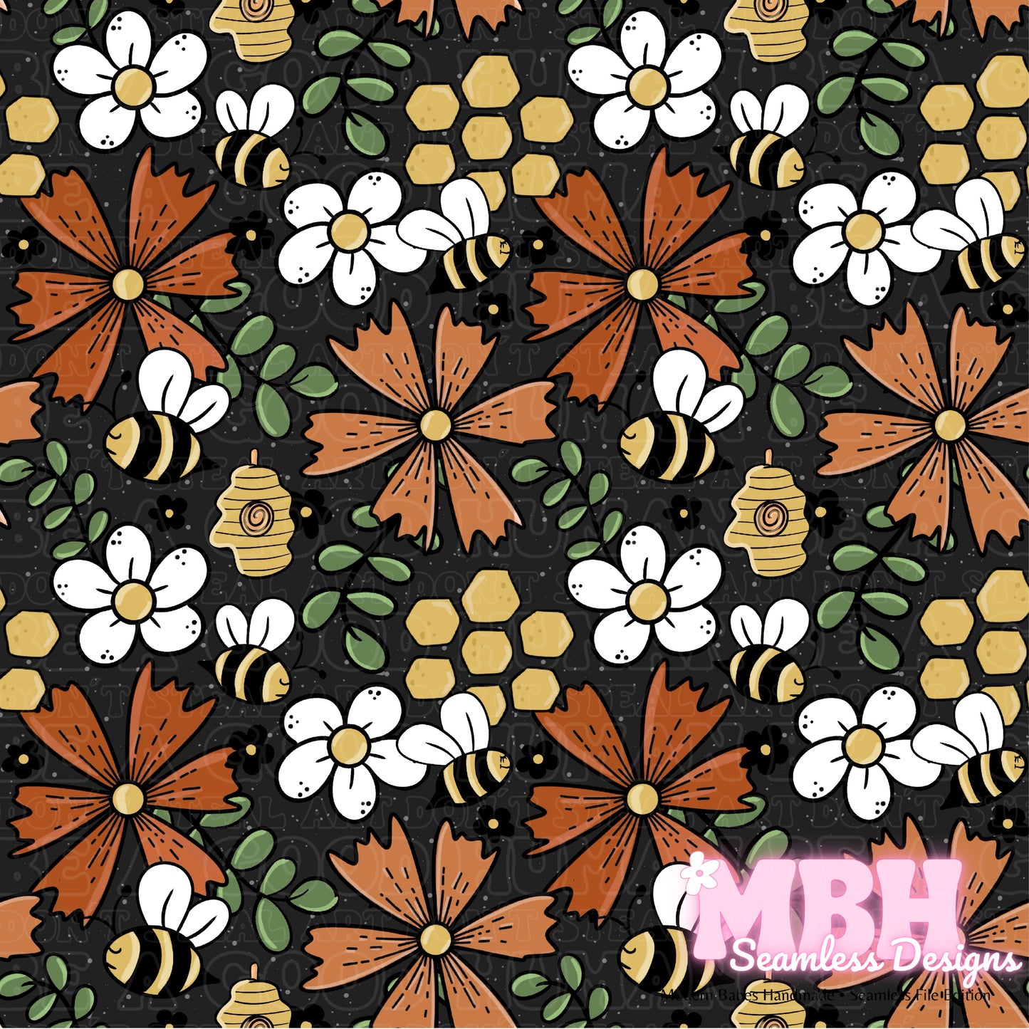 Floral Bees MULTIPLE COLORWAYS Seamless Pattern