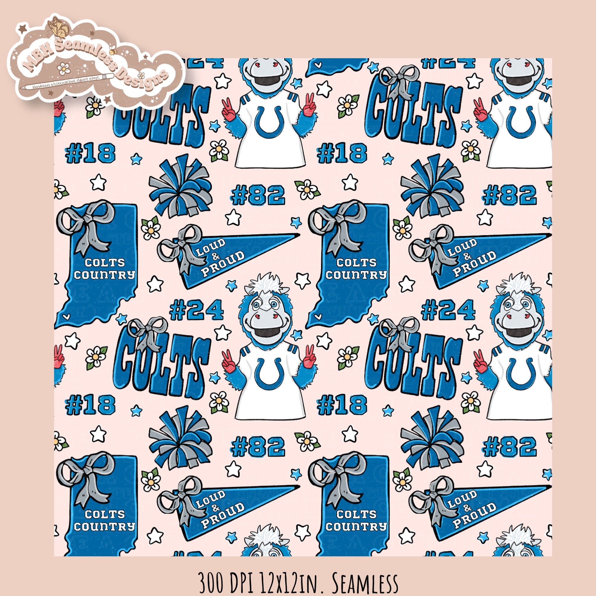 Colts Pattern Background Colts x Daisies Football Seamless Pattern // Assorted Colorways – MBH ...