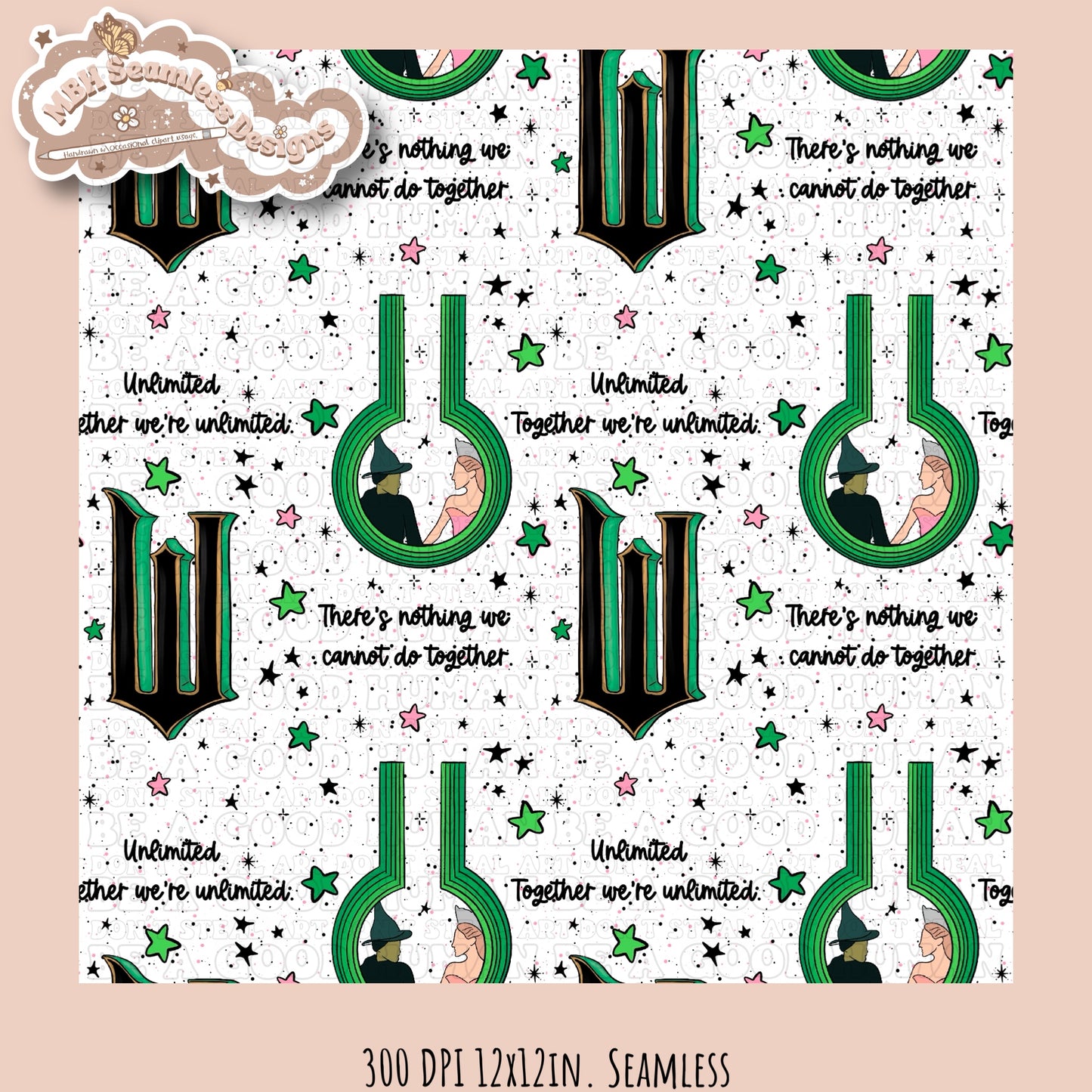 Wicked Unlimited Lyrics Seamless Pattern Multiple Colorway Options