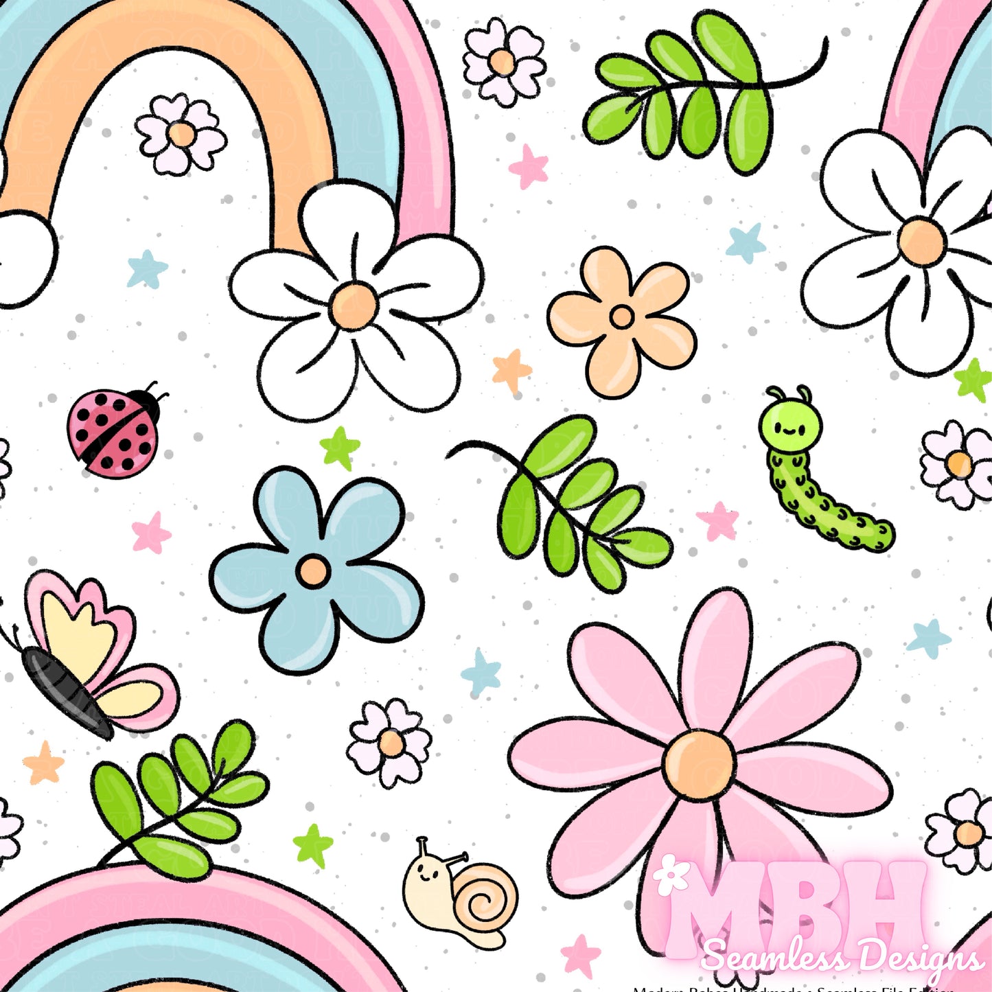 Rainbow Floral Bugs Seamless Pattern MULTIPLE COLORWAYS