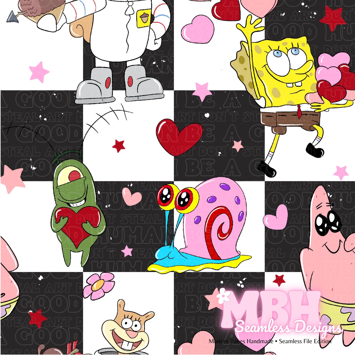 Checkered Spongebob & Friends Valentine’s Day Seamless Pattern