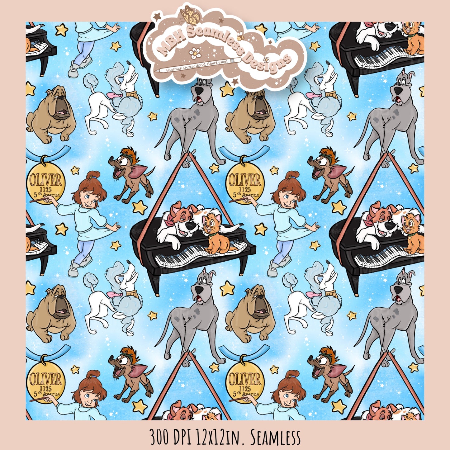 Starry Oliver and Friends Seamless Pattern // PNG //Multiple Colorway Options