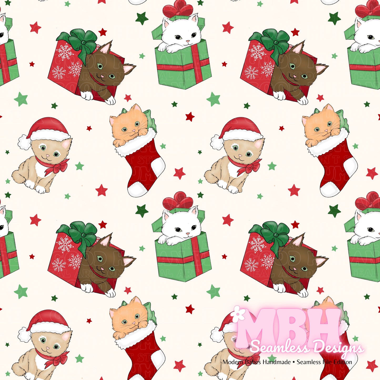 Christmas Kitties Seamless Pattern