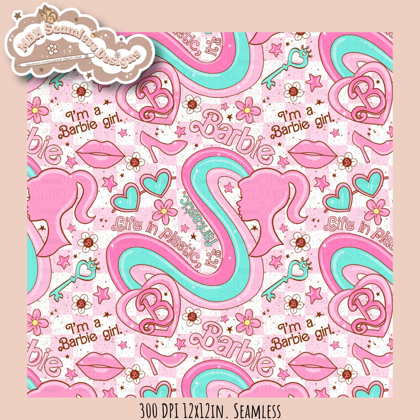 Barbie Girl Seamless Pattern MULTIPLE COLORWAYS