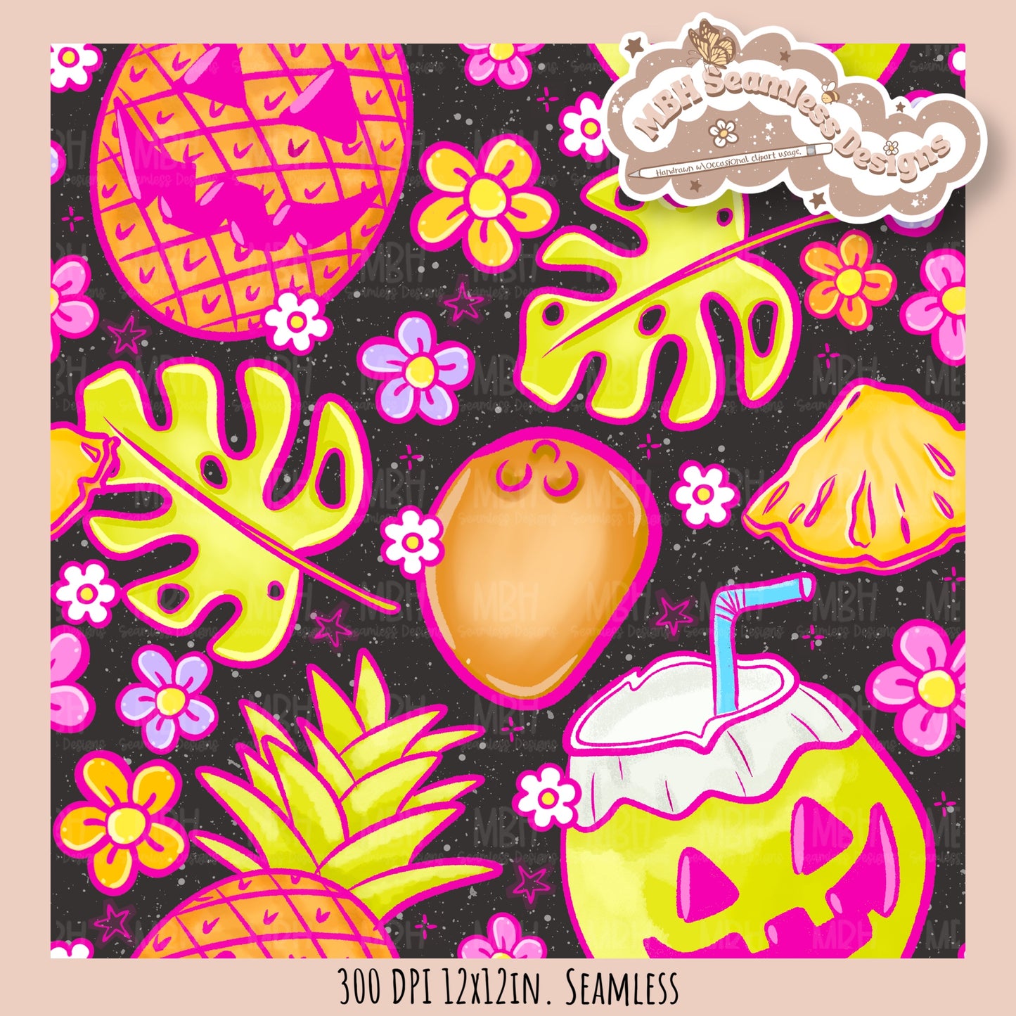 Tropical Jack-O-Fruit  Seamless Pattern • Multiple Colorways • PNG