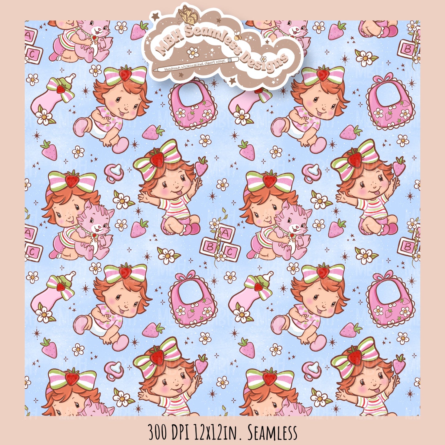 Baby Shortcake Seamless Pattern • PNG •Multiple Colorways