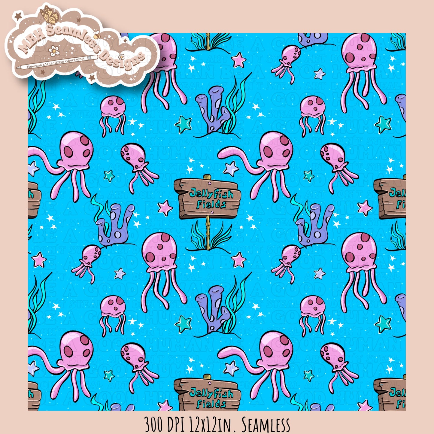 Jellyfish Fields Seamless Pattern MULTIPLE COLORWAYS