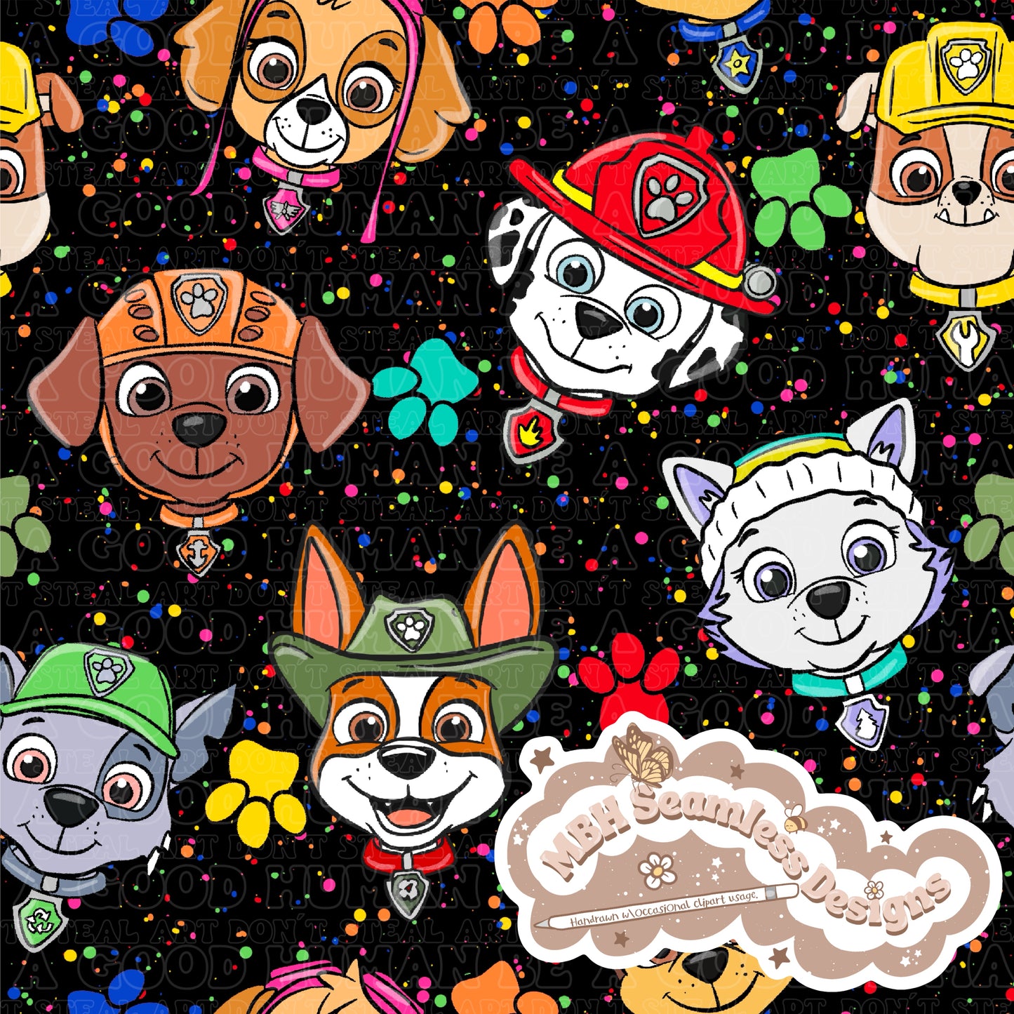 Paw Patrol Spex Seamless Pattern & PNG MULTIPLE COLORWAYS