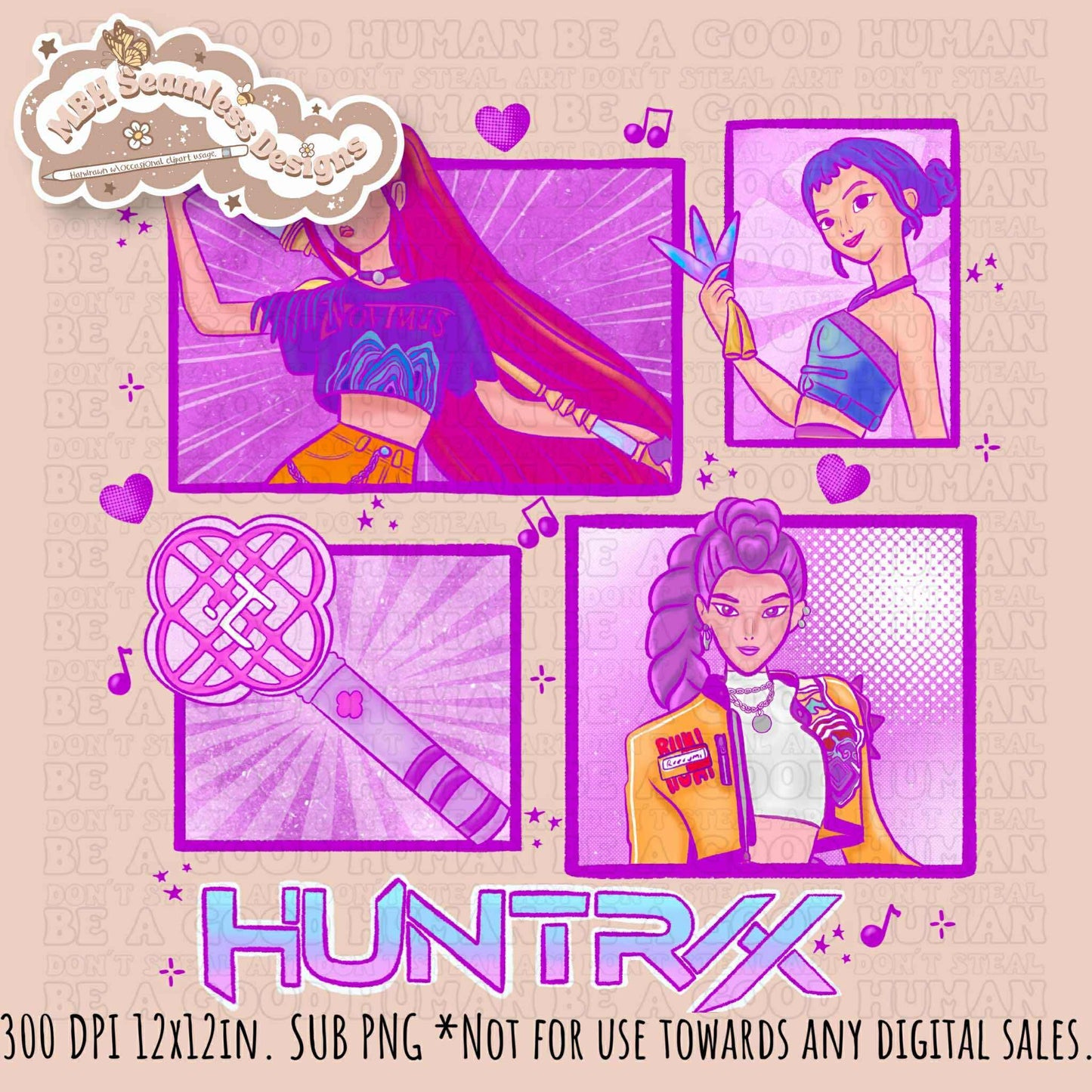 Comic Huntrx Seamless Pattern // PNG // Assorted Colorways