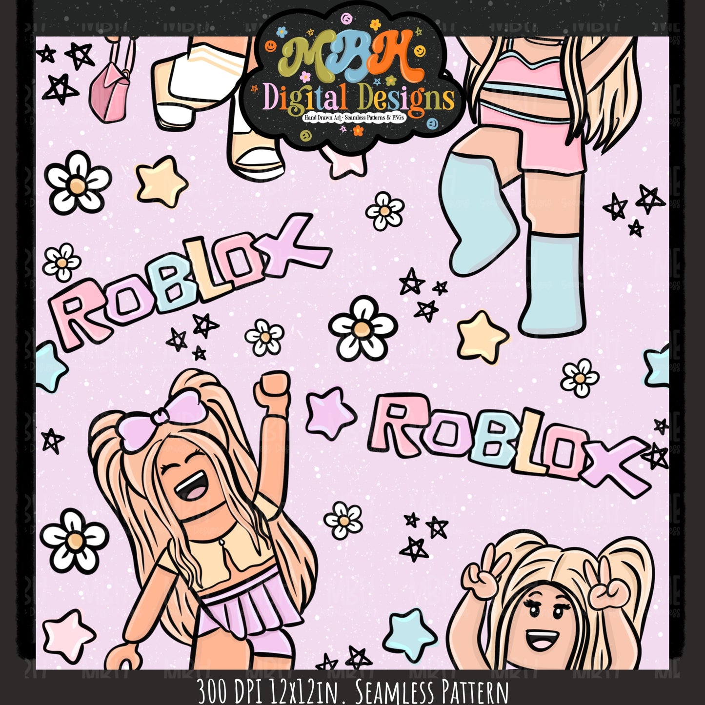 Girly Roblox Seamless Pattern MULTIPLE COLORWAYS