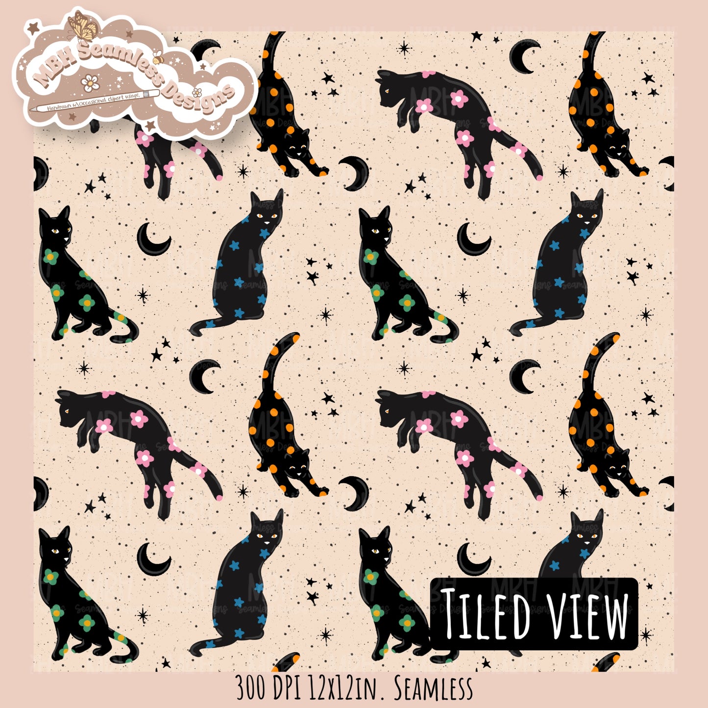 Black Cats Seamless Pattern // Assorted Colorway Options
