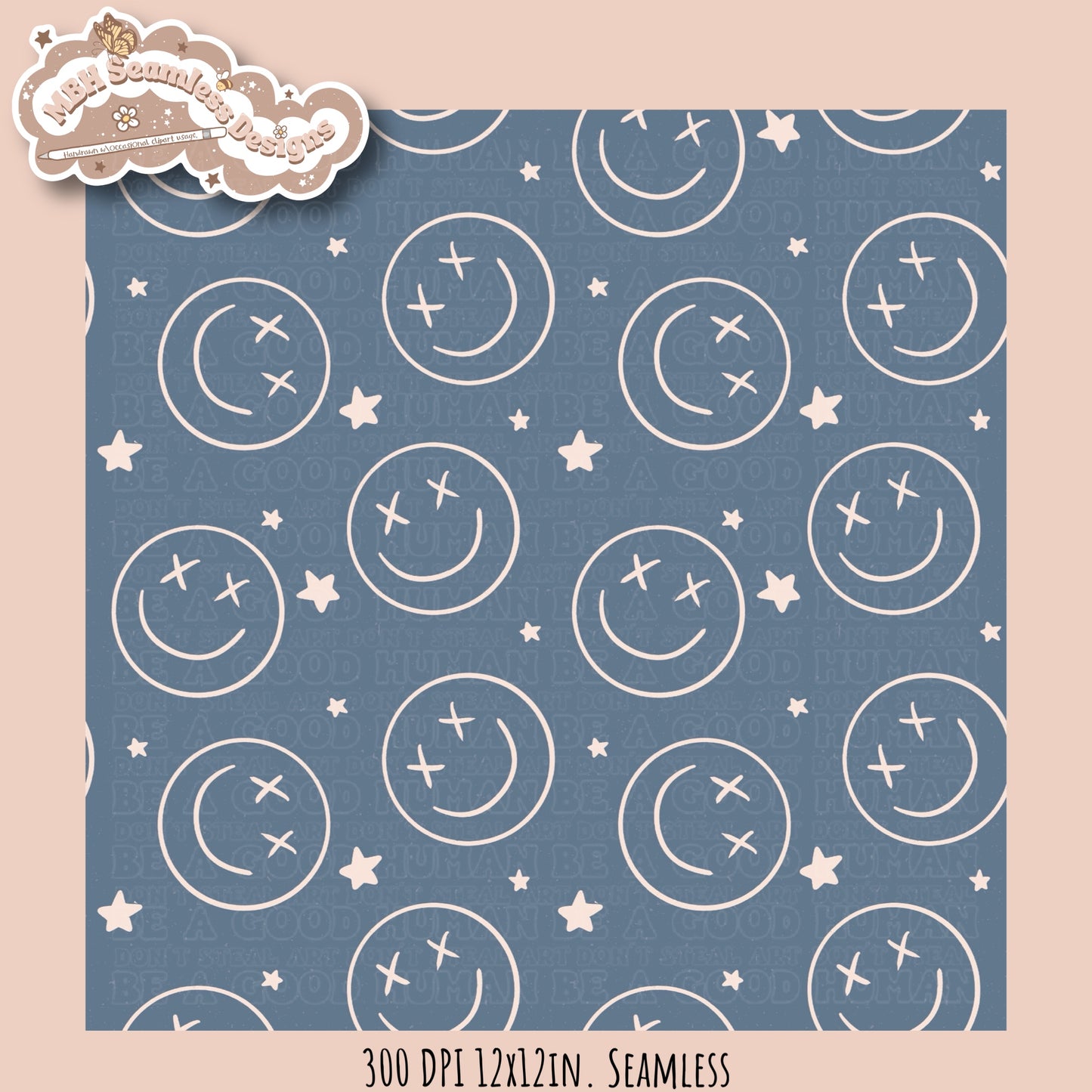 Starry Smiley Faces Seamless Pattern MULTIPLE COLORWAYS