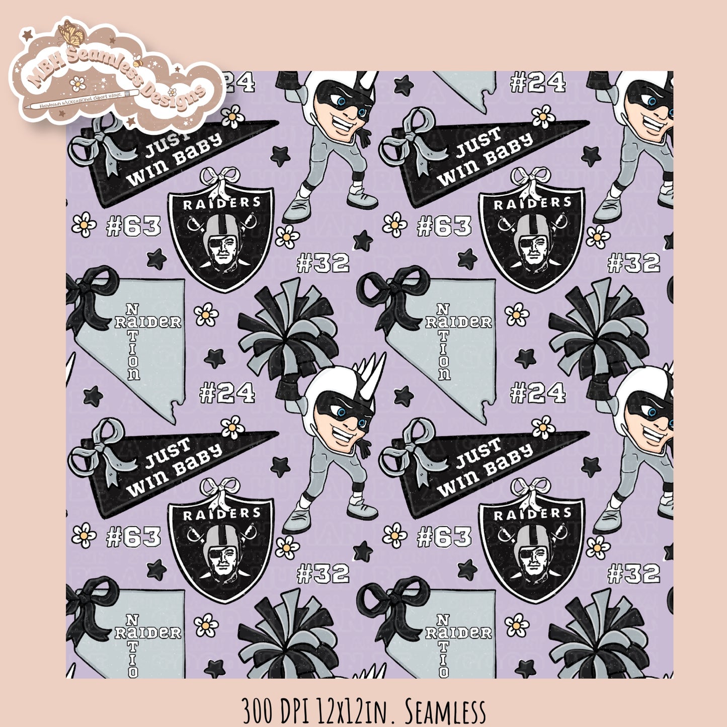 Raiders x Daisies Football Seamless Pattern // Assorted Colorways