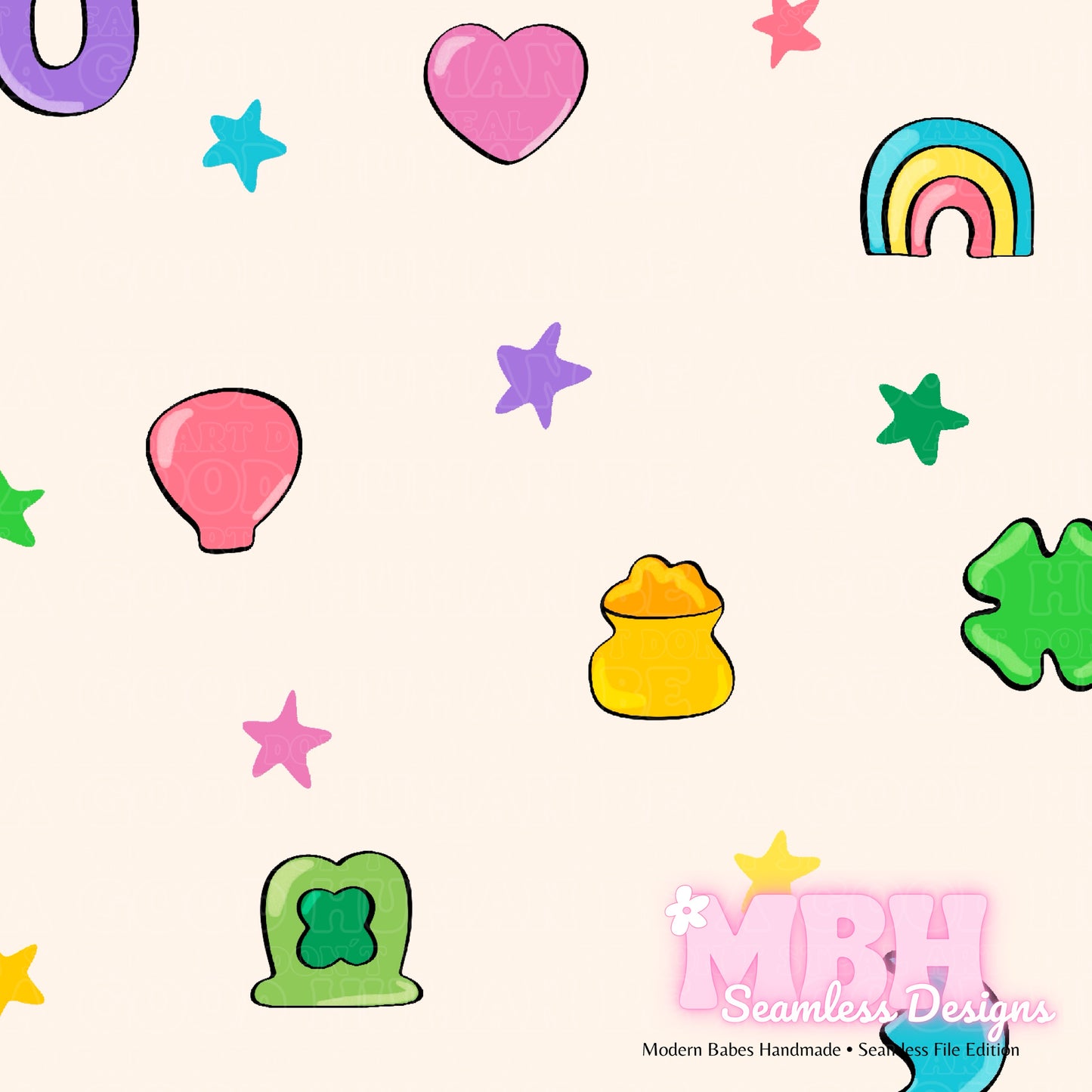 Starry Lucky Charms Assorted Colorways Seamless Pattern