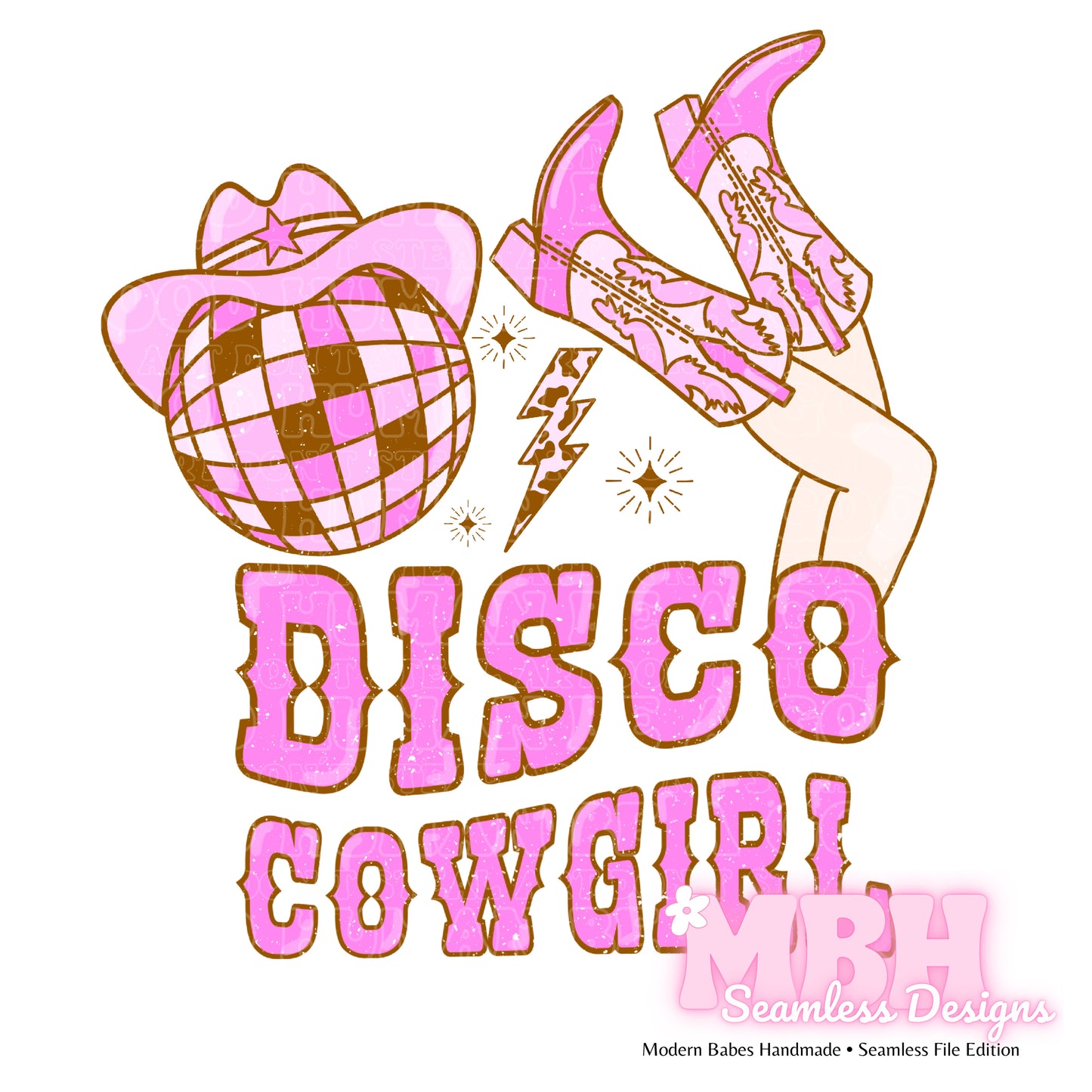 Pink Disco Cowgirl Seamless Pattern & PNG