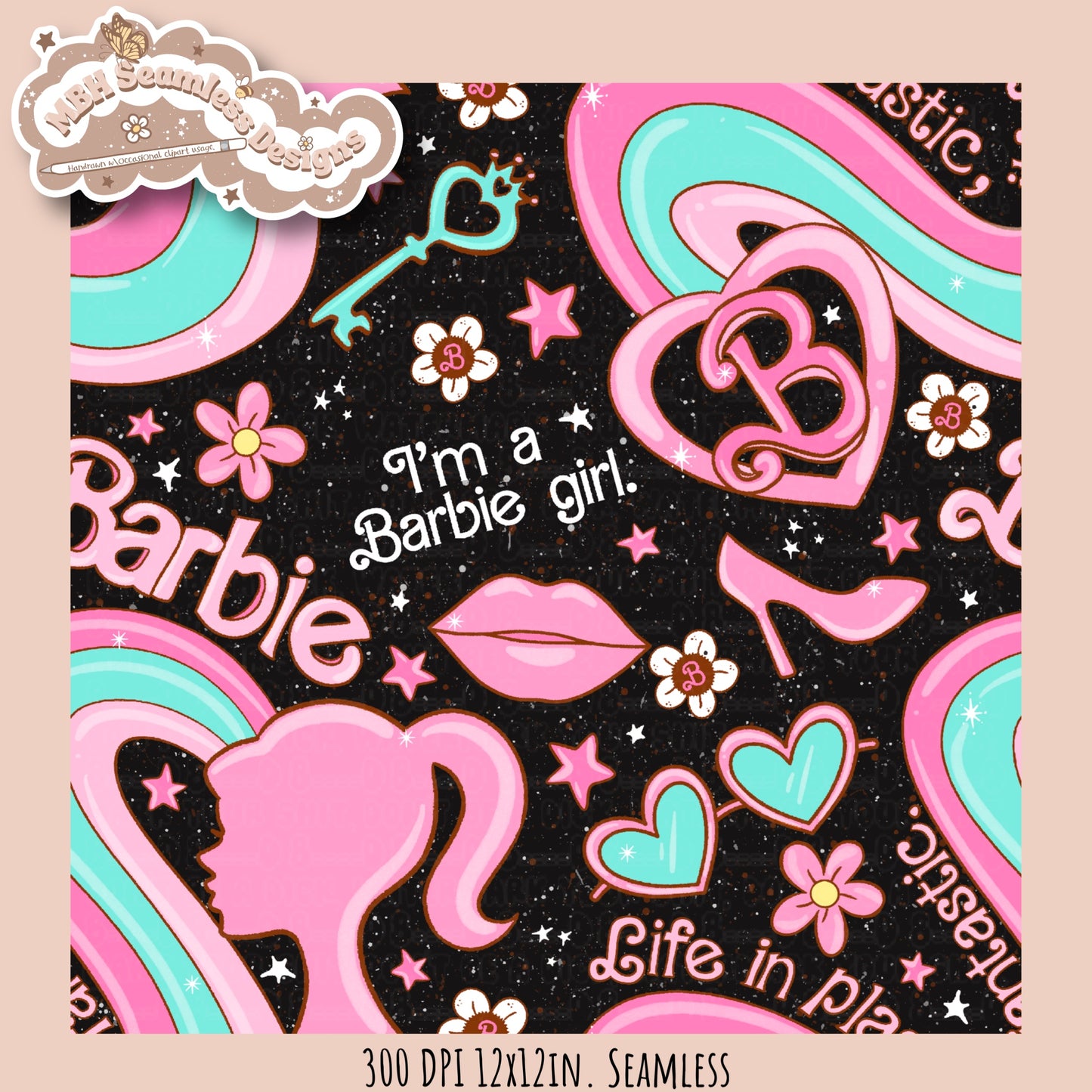 Barbie Girl Seamless Pattern MULTIPLE COLORWAYS