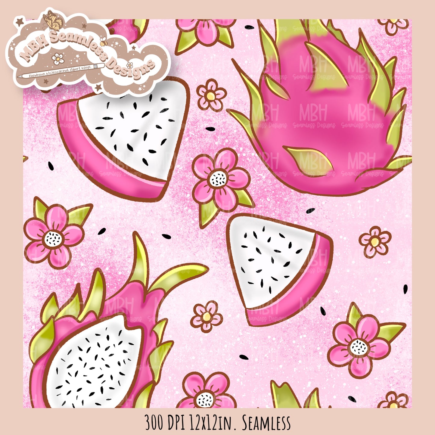 Dragonfruit Floral Seamless Pattern • Multiple Colorways