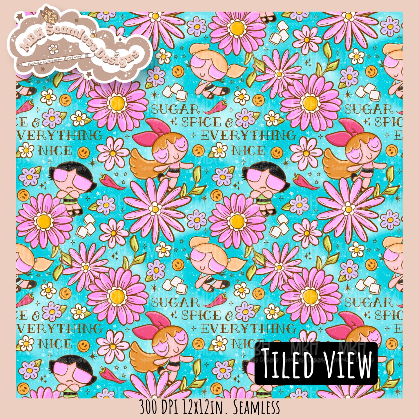 Sugar Spice Nice PPG Seamless Pattern // PNG // Assorted Colorway Options