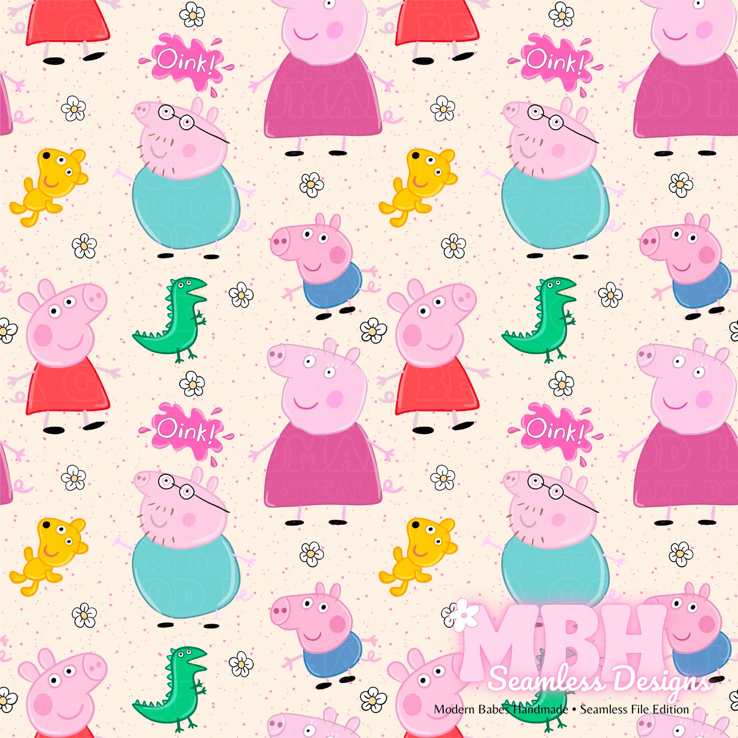 Floral Peppa & Family Seamless Pattern