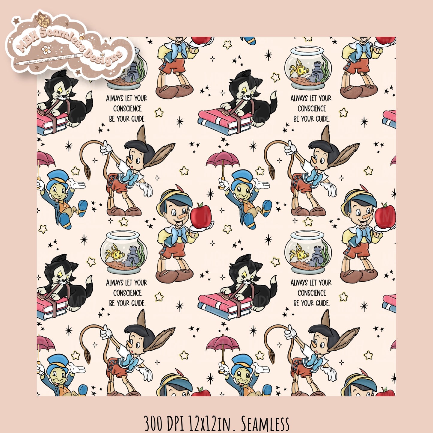 Starry Pinnochio Seamless Pattern // Assorted Colorways