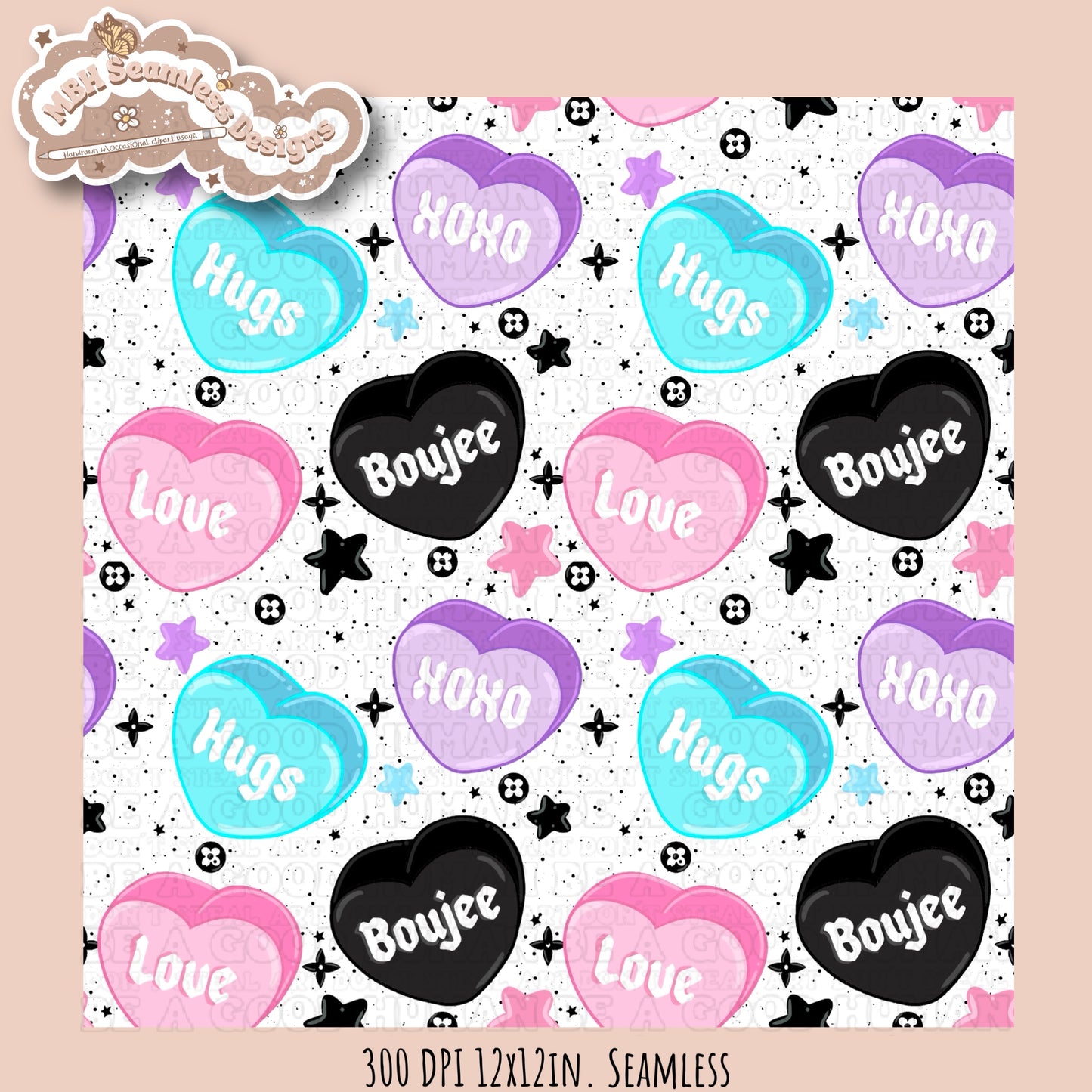 Boujee Convo Hearts Seamless Pattern MULTIPLE COLORWAY OPTIONS