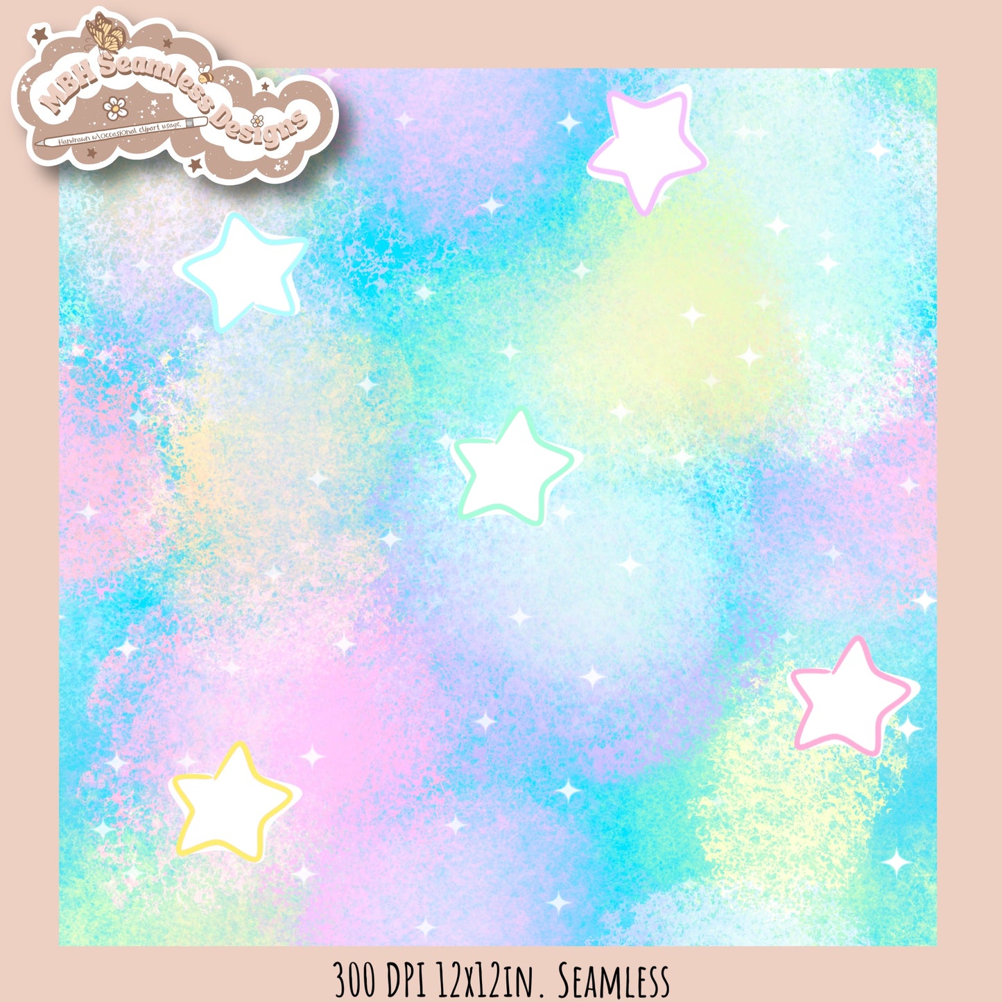 LIMITED EXCLUSIVE (NO FABRIC SHOPS) Rainbow Pastel Tie Dye Care Bears Seamless Pattern