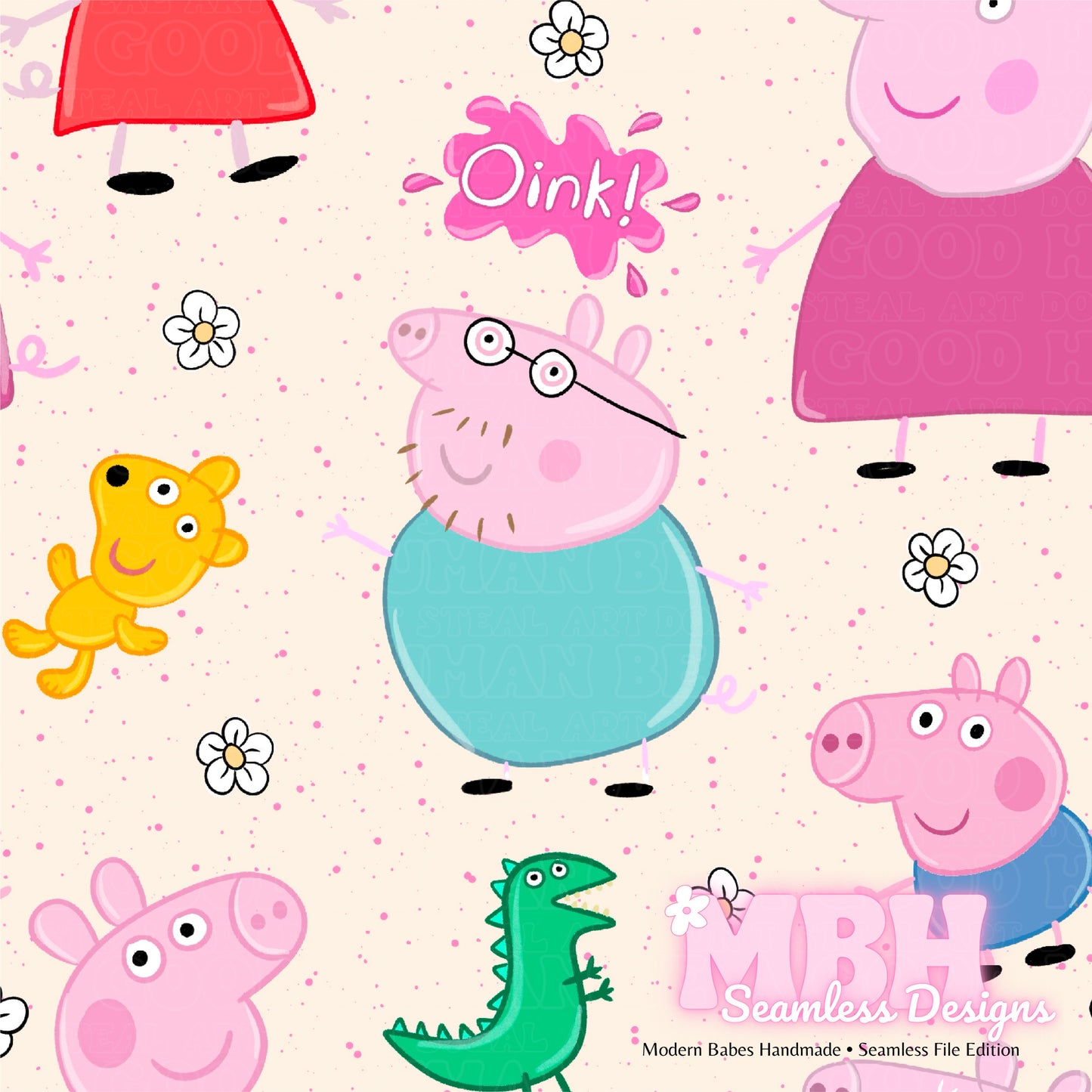 Floral Peppa & Family Seamless Pattern