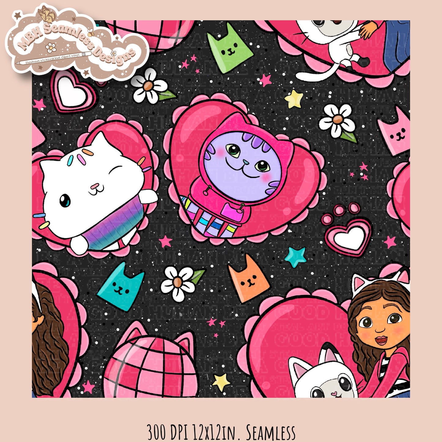 Gabby Valentine Hearts Seamless Pattern & PNG  MULTIPLE COLORWAY/BACKGROUND OPTIONS