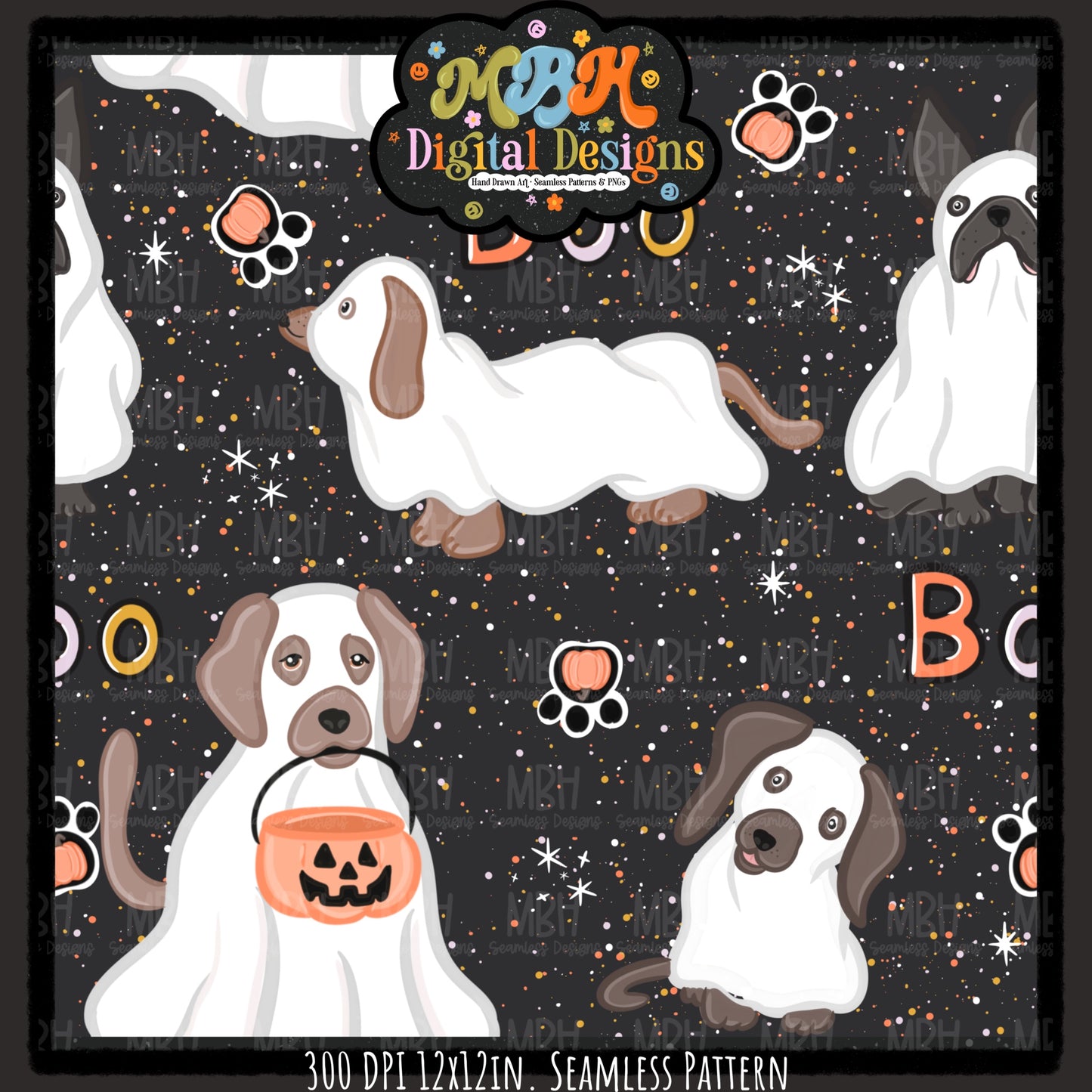 Boo Ghost Dogs Seamless Pattern // MULTIPLE COLORWAYS