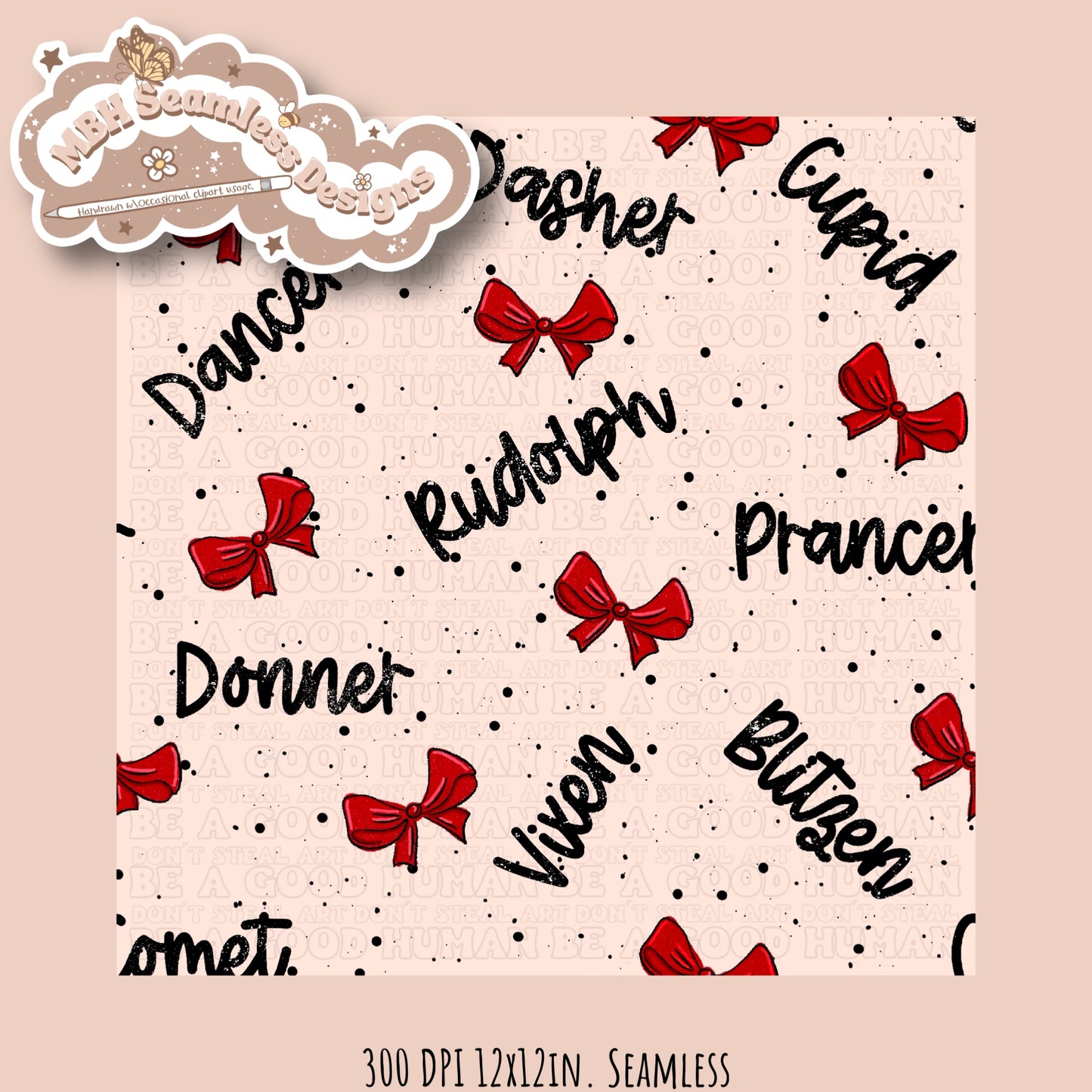 Coquette Reindeer Names Seamless Pattern MULTIPLE COLORWAYS